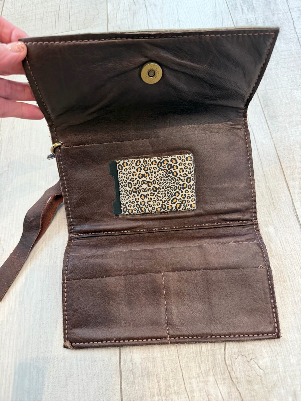 Upcycled Leopard Print Wristlet Clutch - Brown - Picture 2 of 8